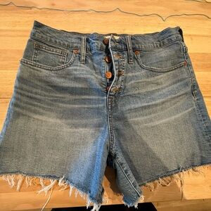 Madewell Blue Distressed Jean Shorts Frayed Hem button fly
